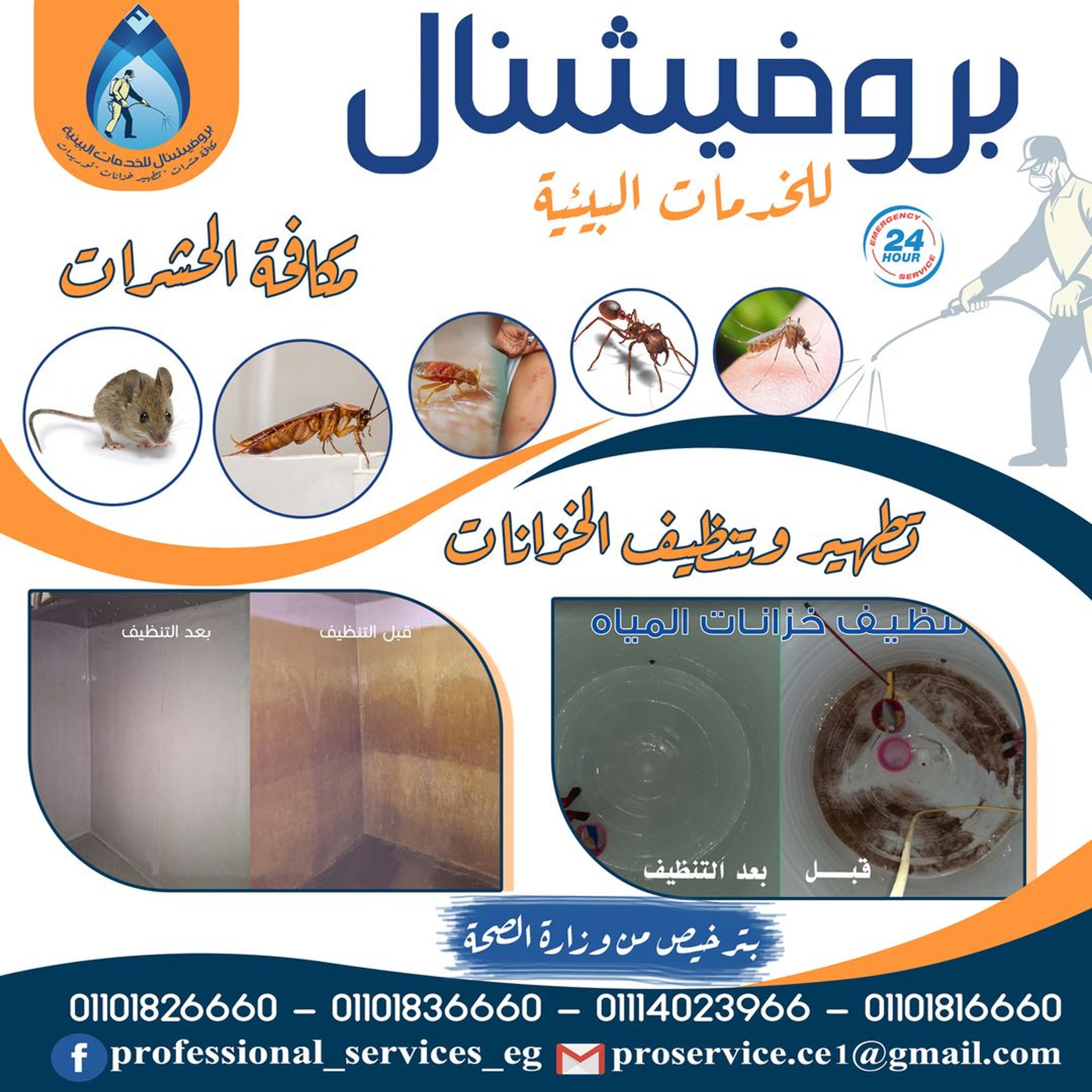 بروفيشنال سيرفيس لتطهير و تعقيم خزانات المياة و مكافحة الحشرات